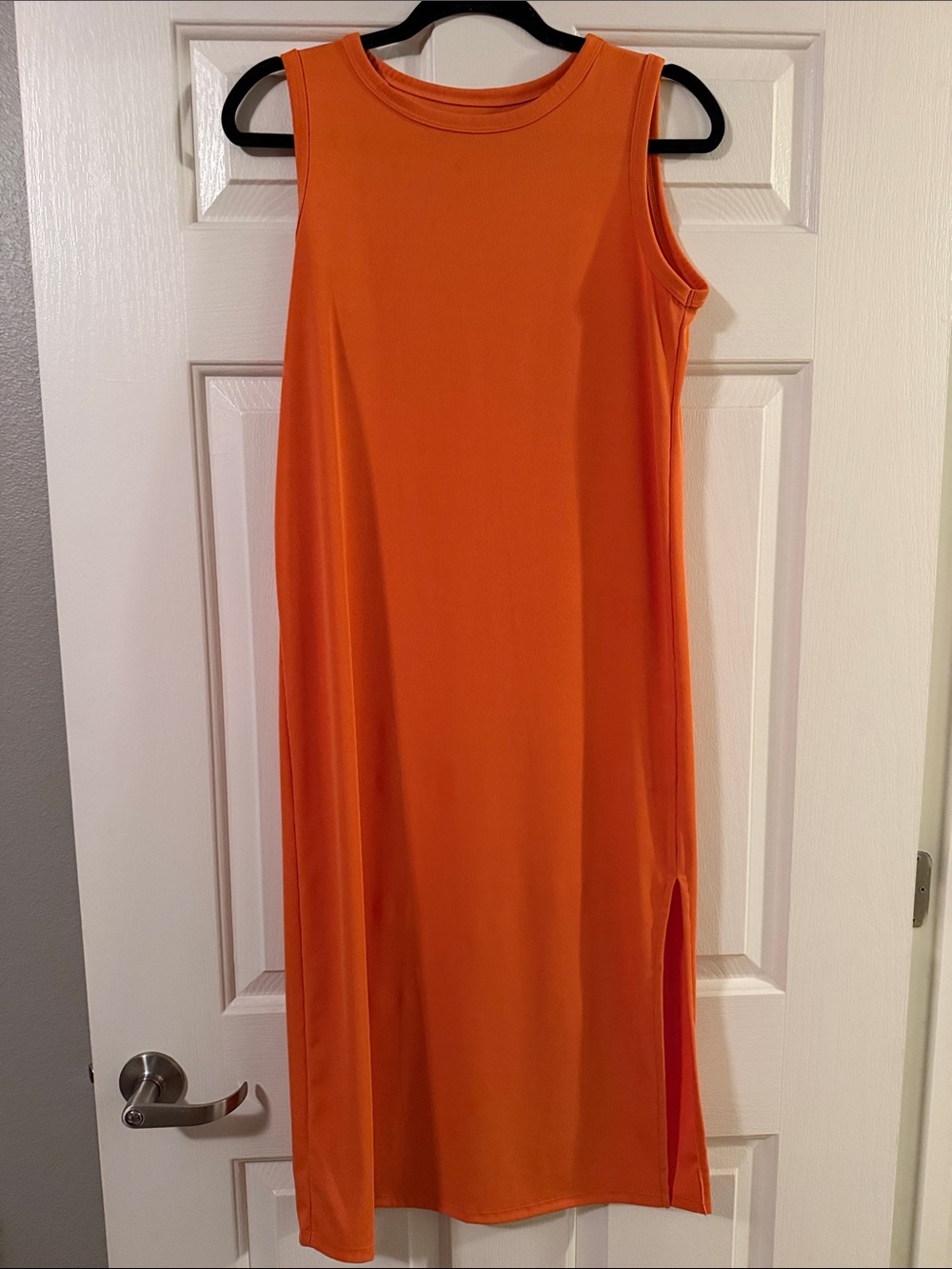 Sleeveless Orange Midi Dress with Side Slit — Classic Minimalist